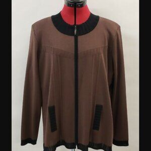 Misook Brown and Black Zip Front Knit Blazer Jacket Sweater Korean Import Size S